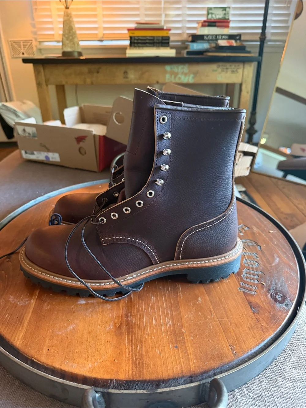 Men's Brown Leather Lace-Up Work Boots - Premium Comfort